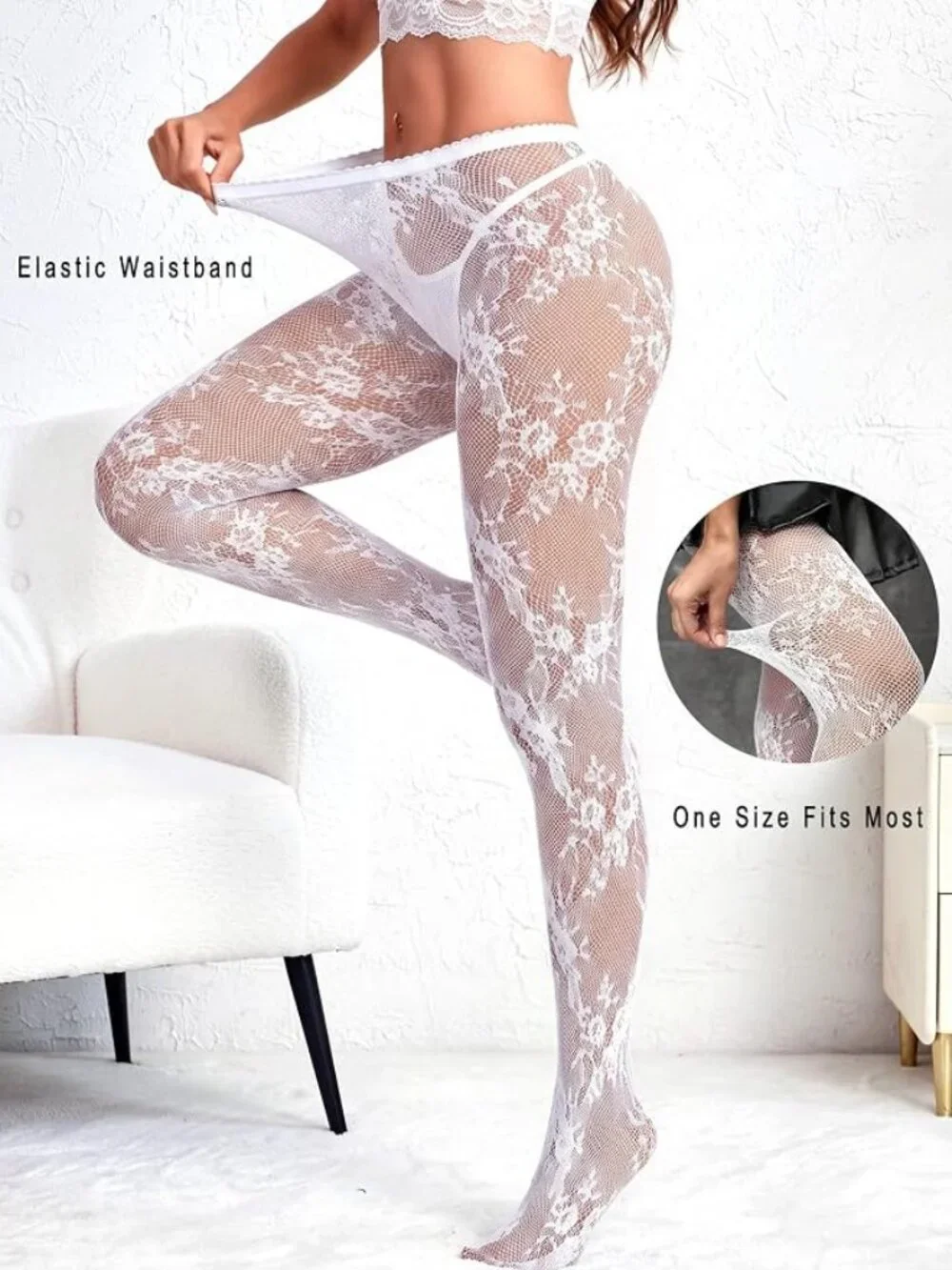 Women Lace Patterned Tights Os